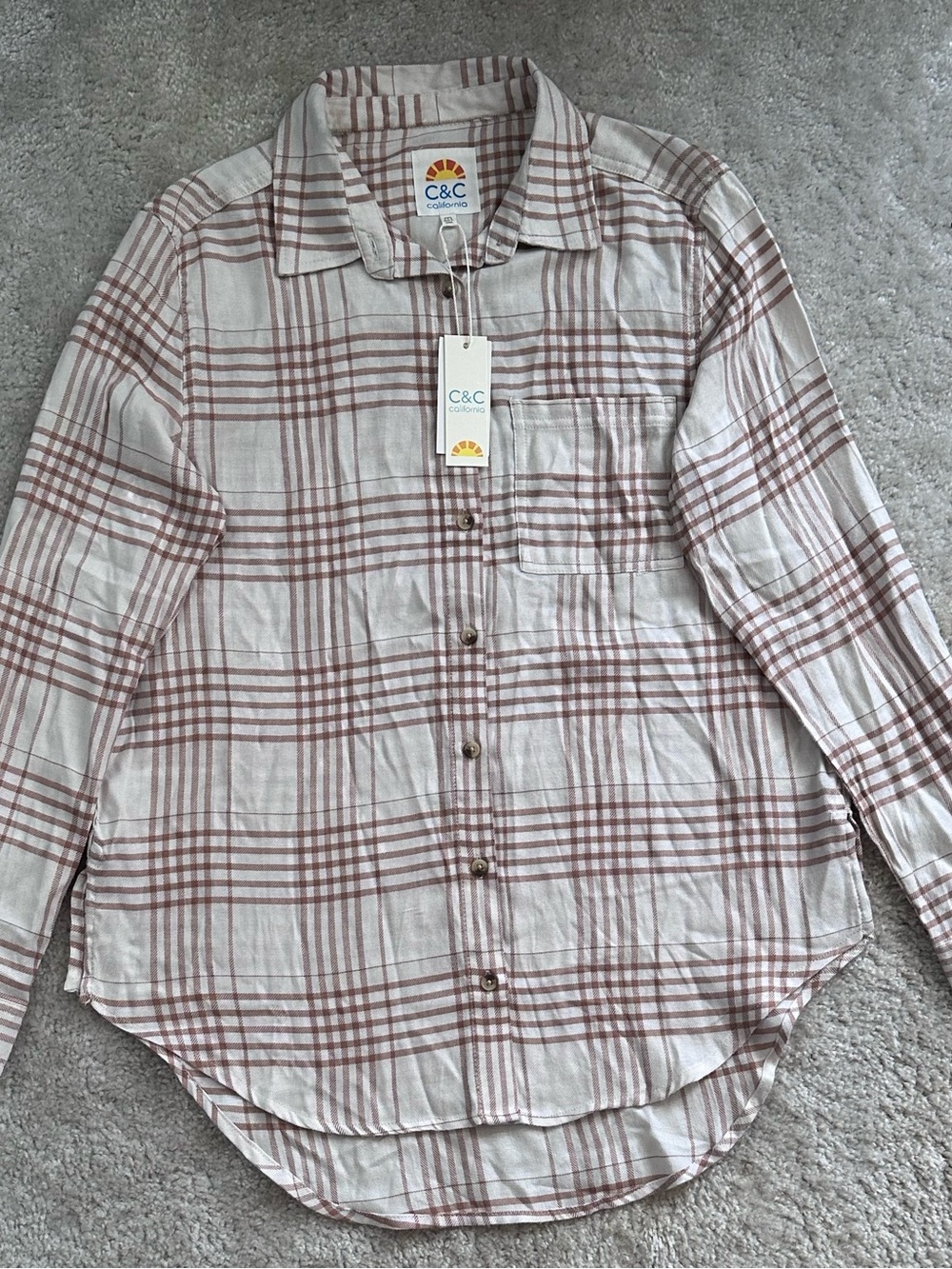 C&C California - Cream & Brown Plaid Button-Up Shirt